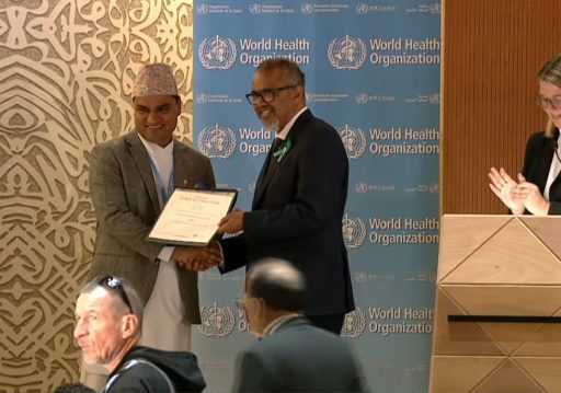 सुर्ती नियन्त्रणमा असाधारण योगदानका लागि भन्दै विश्व स्वास्थ्य संगठनद्वारा स्वास्थ्य मन्त्री पौडेल पुरस्कृत