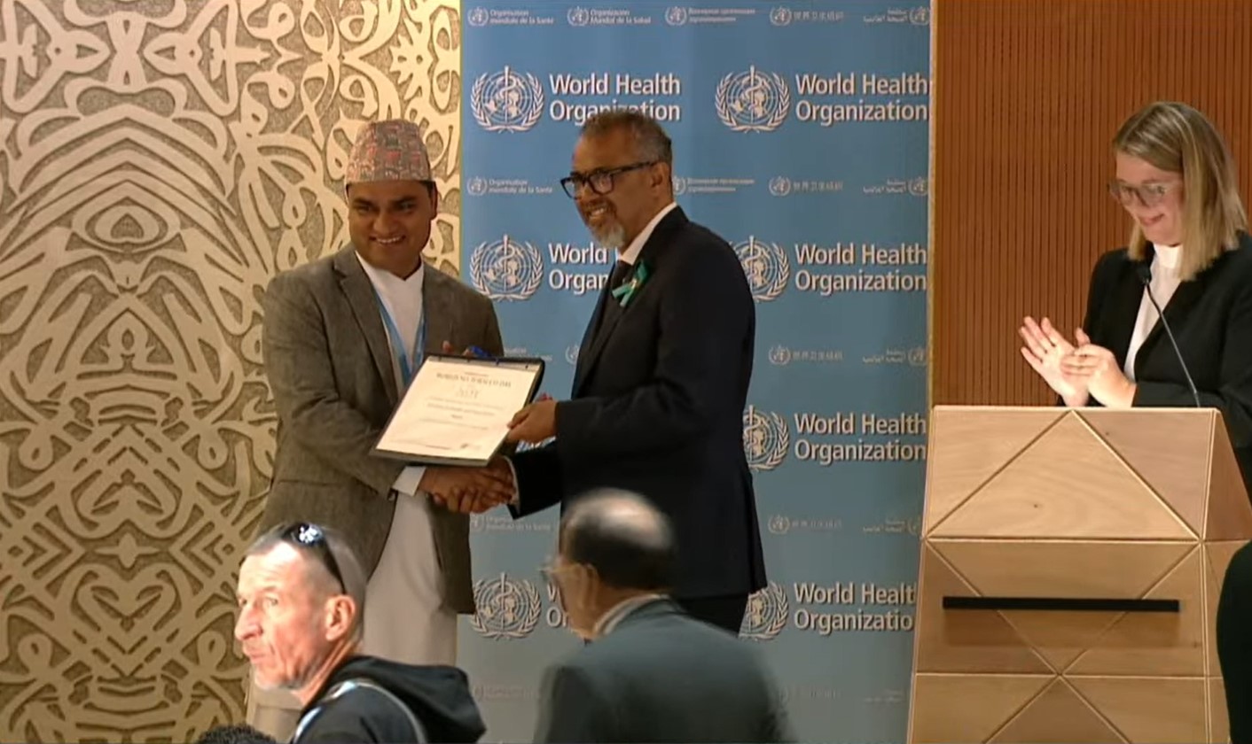 सुर्ती नियन्त्रणमा असाधारण योगदानका लागि भन्दै विश्व स्वास्थ्य संगठनद्वारा स्वास्थ्य मन्त्री पौडेल पुरस्कृत