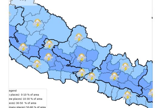 गण्डकी, कर्णाली र सुदूरपश्चिमका केही स्थानमा भारी वर्षा हुने पूर्वानुमान
