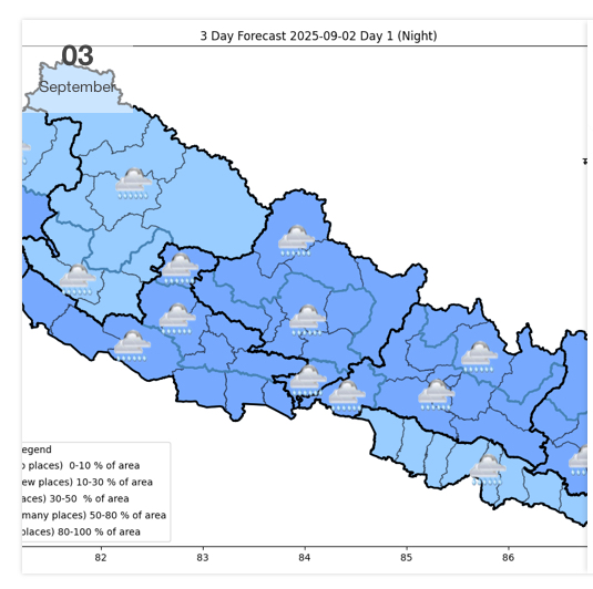 कोशी, तराई र वाग्मतीका पहाडी भागमा भारी वर्षा हुने पूर्वानुमान