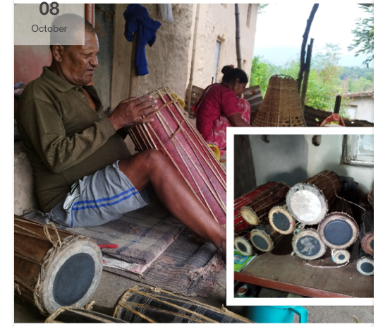 तिहारका लागि मादल बनाउन व्यस्त चित्रे बादी